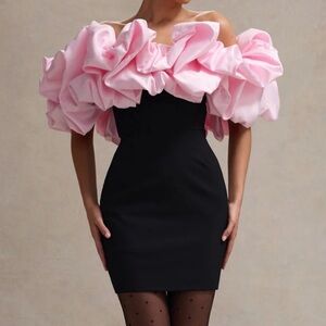 Chic Off-Shoulder Mini Dress with Pink Ruffles